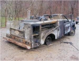 SERVICE TRUCK DESTROYED BY FIRE