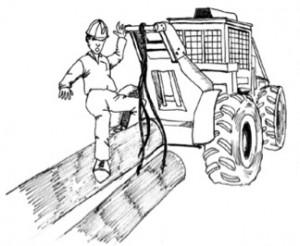 SKIDDER ROLLS BACK, PINNING OPERATOR’S LEG