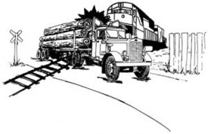 TRAIN STRIKES LOG TRUCK